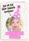 een fotokaart met feesthoed
