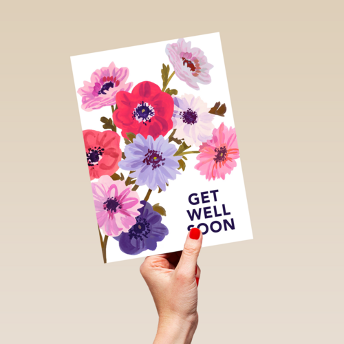 Beterschapskaart vrouw Bloemen Get well soon Engels