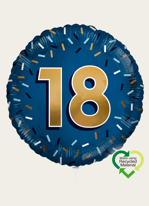 Hallmark Ballon 18e Verjaardag Blauw Goud Eco &VerticalLine;  Cadeau Cijferballonnen &VerticalLine;