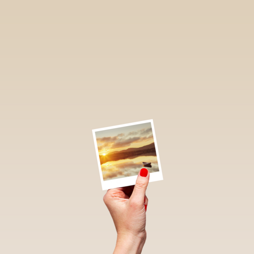 Blanco kaart Reizen Meer met bootje Polaroid