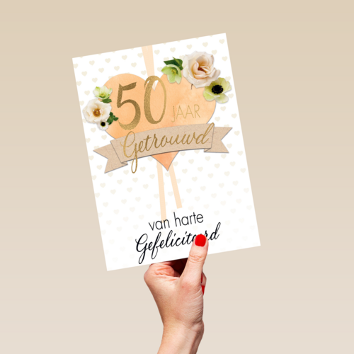 huwelijkskaart 50 jaar getrouwd hart bloemen