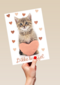Liefde kaart kat met hart en dikke knuffel