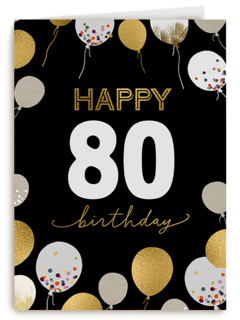 Verjaardagskaart ballonnen met leeftijd zwart