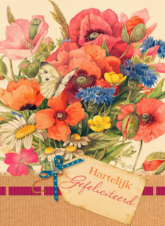 boeket met kaartje hartelijk gefeliciteerd