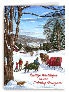 Klassieke kerstkaart met winter tafereel rendier