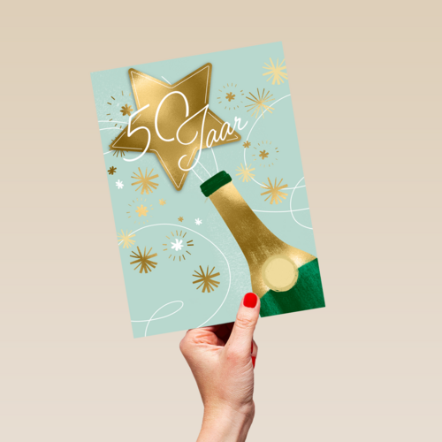 Verjaardagskaart 50 jaar champagne