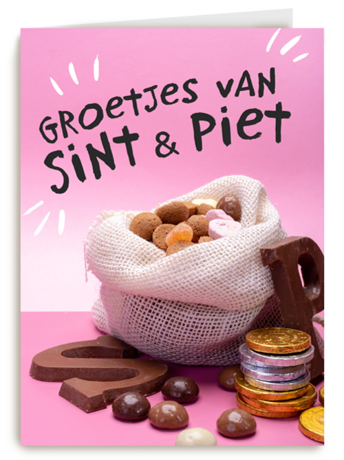 Sinterklaaskaart Groetjes van Sint en piet Snoepgoed