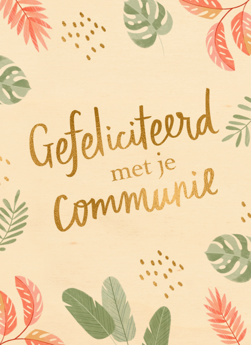 Houten Kaart Communie | Houten Kaart Hallmark | Communie | Gefeliciteerd Met Je Communie Floral