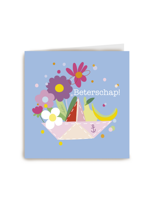 Beterschap kaart papieren bootje met bloemen