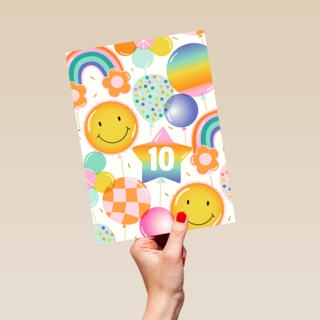 Verjaardagskaart smiley ballonnen met leeftijd