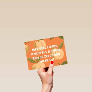 Beterschapskaart Rijmend Met veel liefde knuffels en fruit