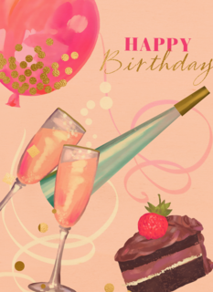 verjaardag kaart happy birthday taart en bubbels