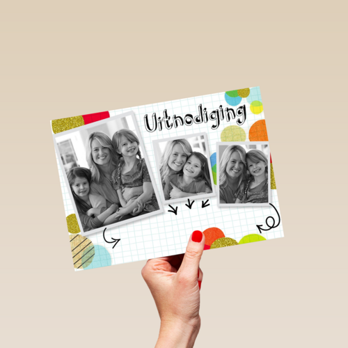 fotokaart uitnodiging drie fotoos