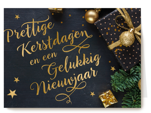 Kerstkaart chique zwart goud