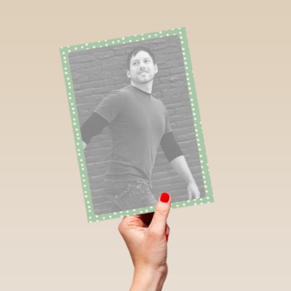 fotokaart staand groene rand met witte stippen