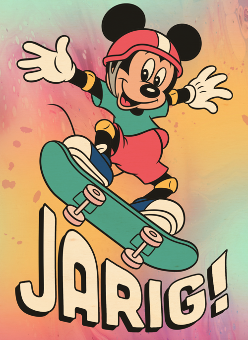 Verjaardagskaart Mickey Mouse skateboard
