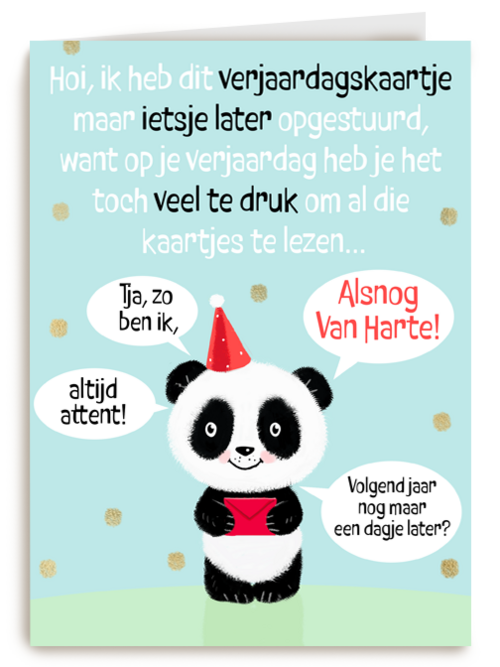 Verjaardagskaart te laat met panda