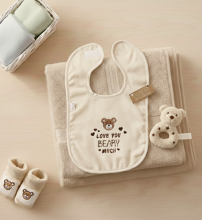 Slabbetje Love You Beary Much Beige 