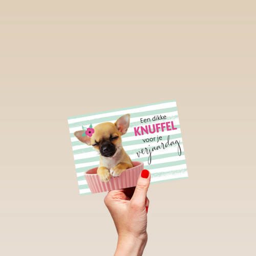 verjaardagskaart met de tekst een dikke knuffel voor je verjaardag