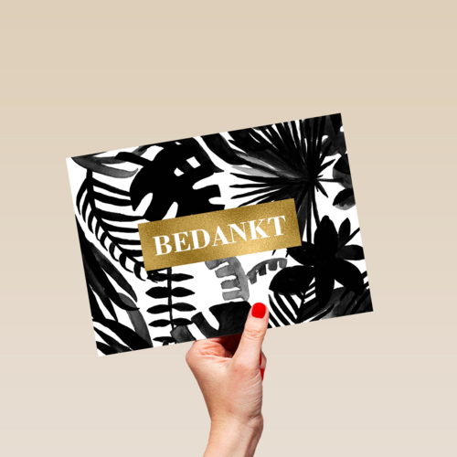 Bedanktkaart grafisch met planten zwart wit