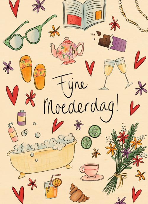 Houten Kaart Moederdag | Houten Kaart Hallmark | Moederdag | Moederdagkaart Illustratie Fijne Moederdag Matia Studio