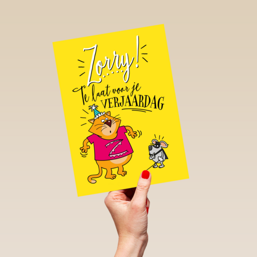 verjaardagskaart zorry te laat voor je verjaardag