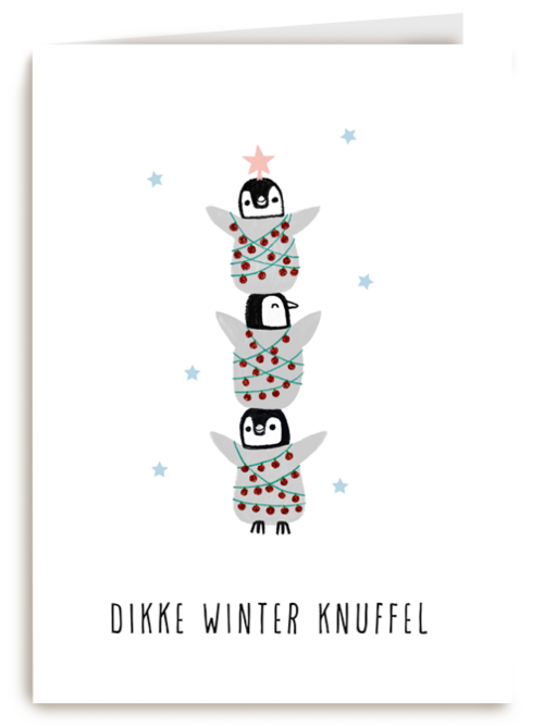 bikke winter knuffel pinguin kaart