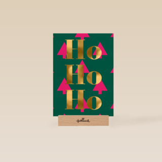 kerstkaart hip kerstboom ho ho ho goud