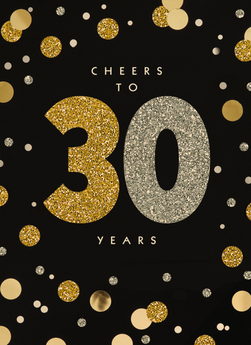 Verjaardagskaart leeftijden Cheers to 30 years zilver goud zwart