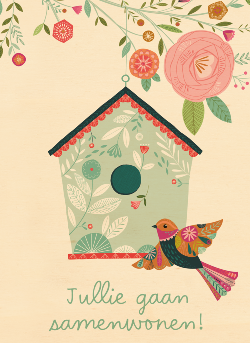 Houten Kaart Samenwonen | Houten Kaart Hallmark | Samenwonen | Samenwonen Kaart Vogelhuisje