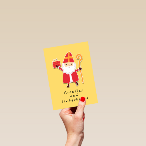 groetjes van sinterklaas met staf en kado