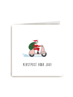 kerstkaart kerstpost voor jou santa op scooter