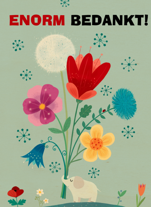 Houten Kaart | Bedanktkaart Met Bloemen Illustratie