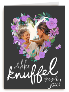 moederdag fotokaart dikke knuffel voor jou bloemen hart