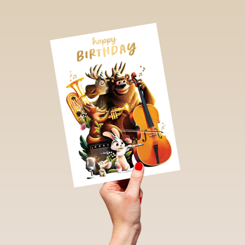 Folio verjaardagskaart dieren orkest