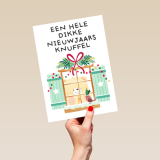 nieuwjaarskaart hart onder de riem een hele dikke nieuwjaarsknuffel