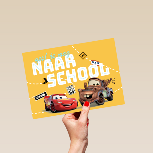 Cars Back to School kaart met Bliksem en Takel