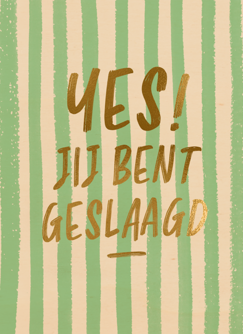 Houten Kaart Diploma | Houten Kaart Hallmark | Diploma | Geslaagd Yes Groen Strepen