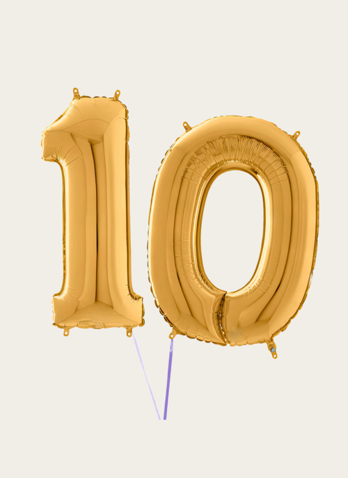 Hallmark Cijferballon 10 Jaar Goud XL |  Cadeau Ballonnen |