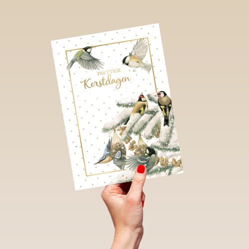 Kerstkaart klassiek Marjolein Bastin Kerst putter en koolmees