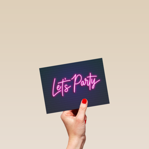 Verjaardagskaart neon lets party