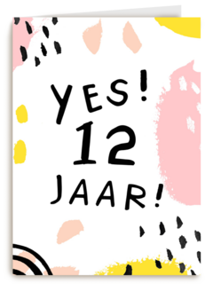Verjaardagskaart meisje 12 yes roze geel