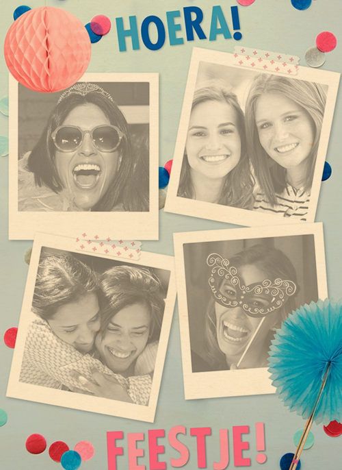 Houten Kaart Verjaardagsfeest Feest | Blauw Roze Hoera Feestje Kaart Met Confetti