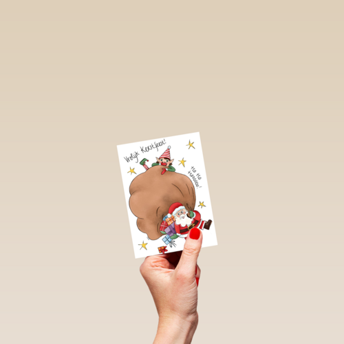 kerstkaart vrolijk kerstman en elfje matia heesakkers