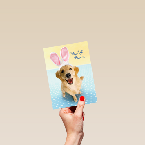 Pasen kaart hond met Paashaas oren