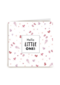 roze kaart hello little one met verschillende baby accesoires