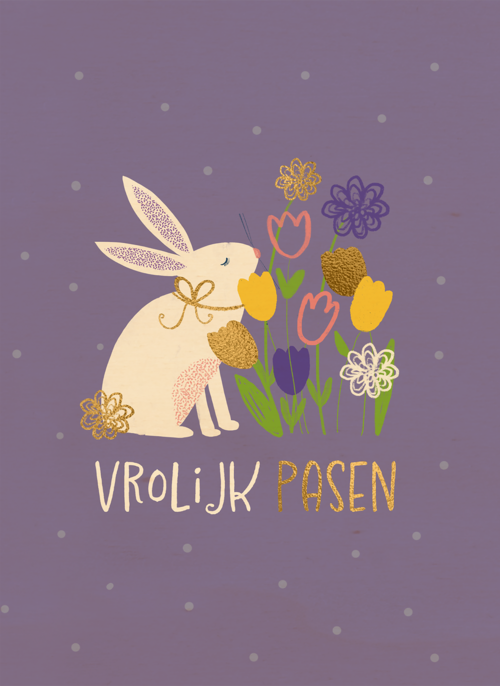 Houten Kaart Pasen | Houten Kaart Hallmark | Pasen | Pasen Konijn Eieren Paars