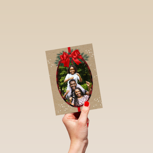 Kerstkaart klassiek fotokader strik