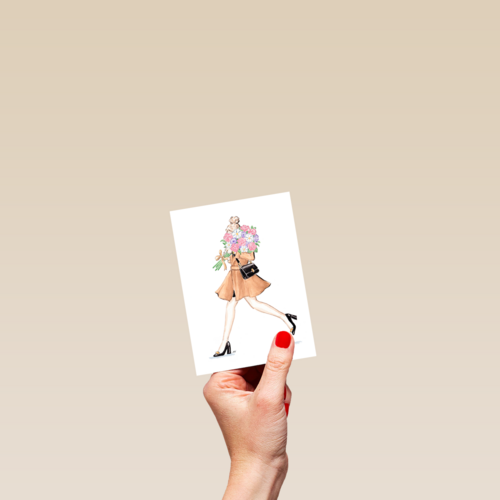 Blanco kaart van een jonge vrouw met bloemen