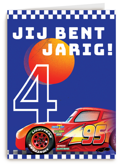 Cars verjaardagskaart Bliksem McQueen 4 jaar